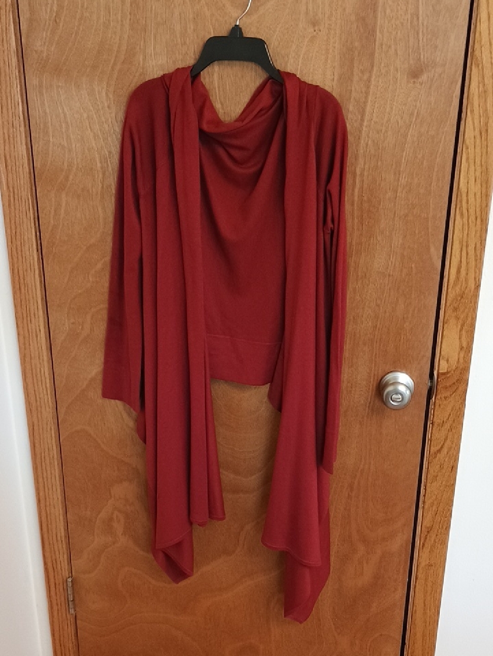 BCBG Women’s Draped Open-Front Silk sweater - Rust Red